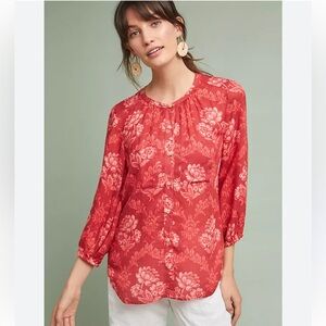 Anthropologie Red Floral Coconino Printed Buttondown